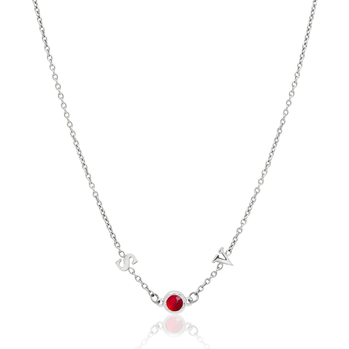 Made Mine Initials & Birthstone Necklace (Silver)