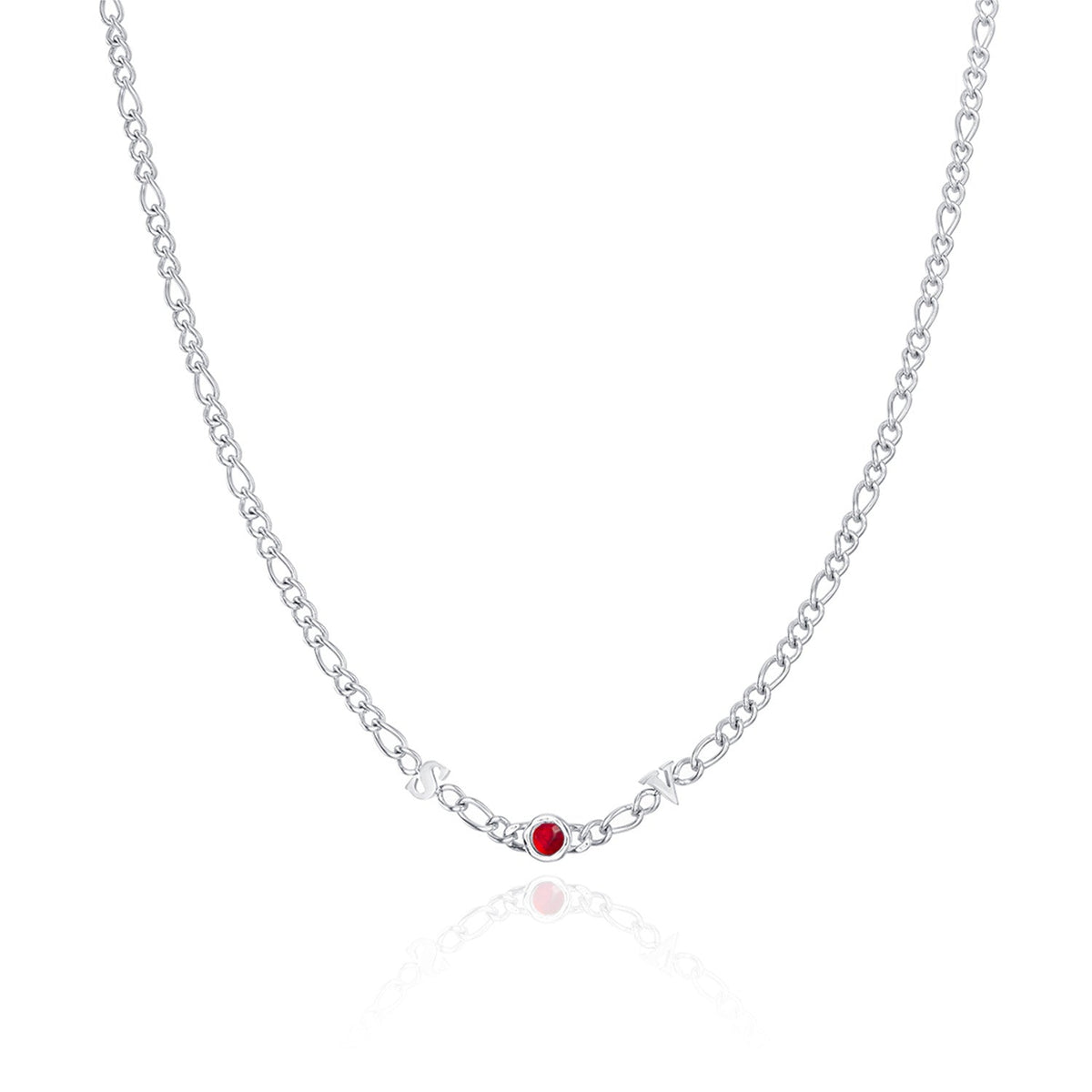 Made Mine Initials & Birthstone Necklace (Silver)