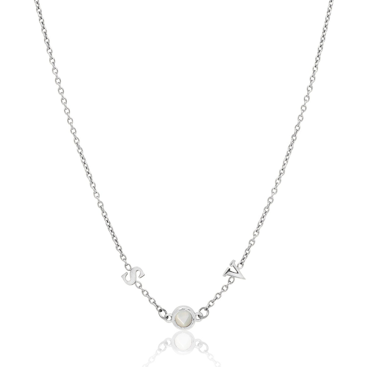 Made Mine Initials & Birthstone Necklace (Silver)