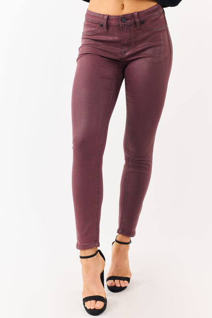 KanCan Mahogany Mid Rise Coated Stretchy Skinny Jeans