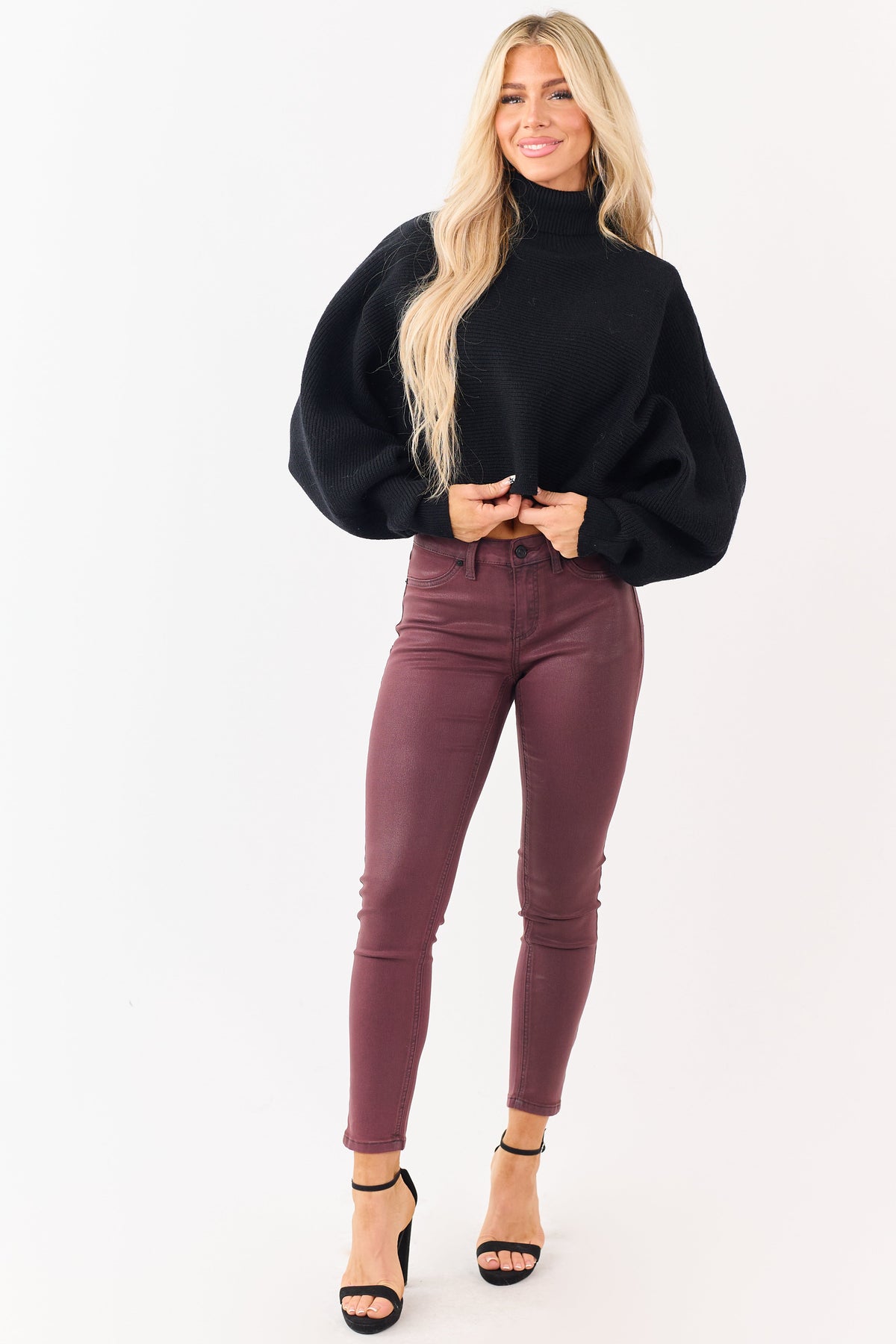 KanCan Mahogany Mid Rise Coated Stretchy Skinny Jeans