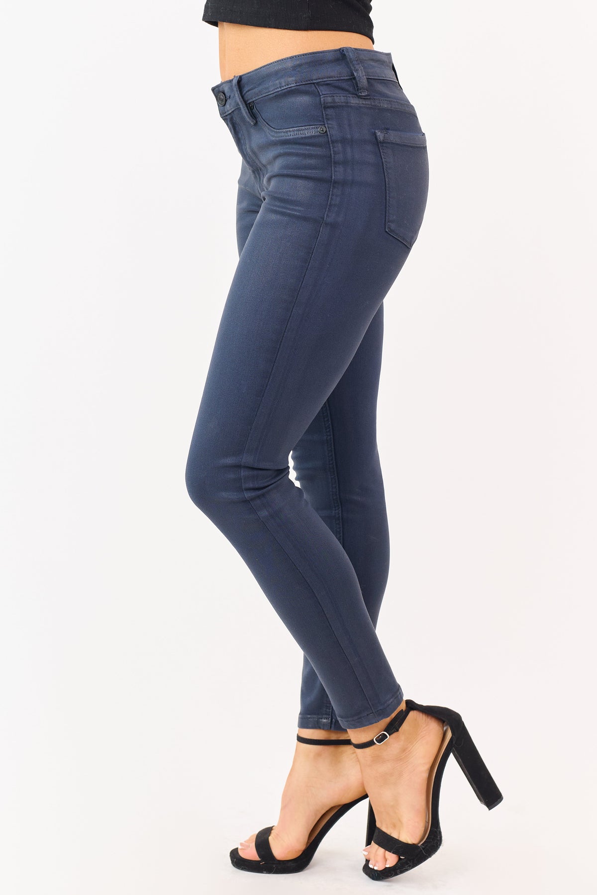 KanCan Navy Mid Rise Coated Stretchy Skinny Jeans