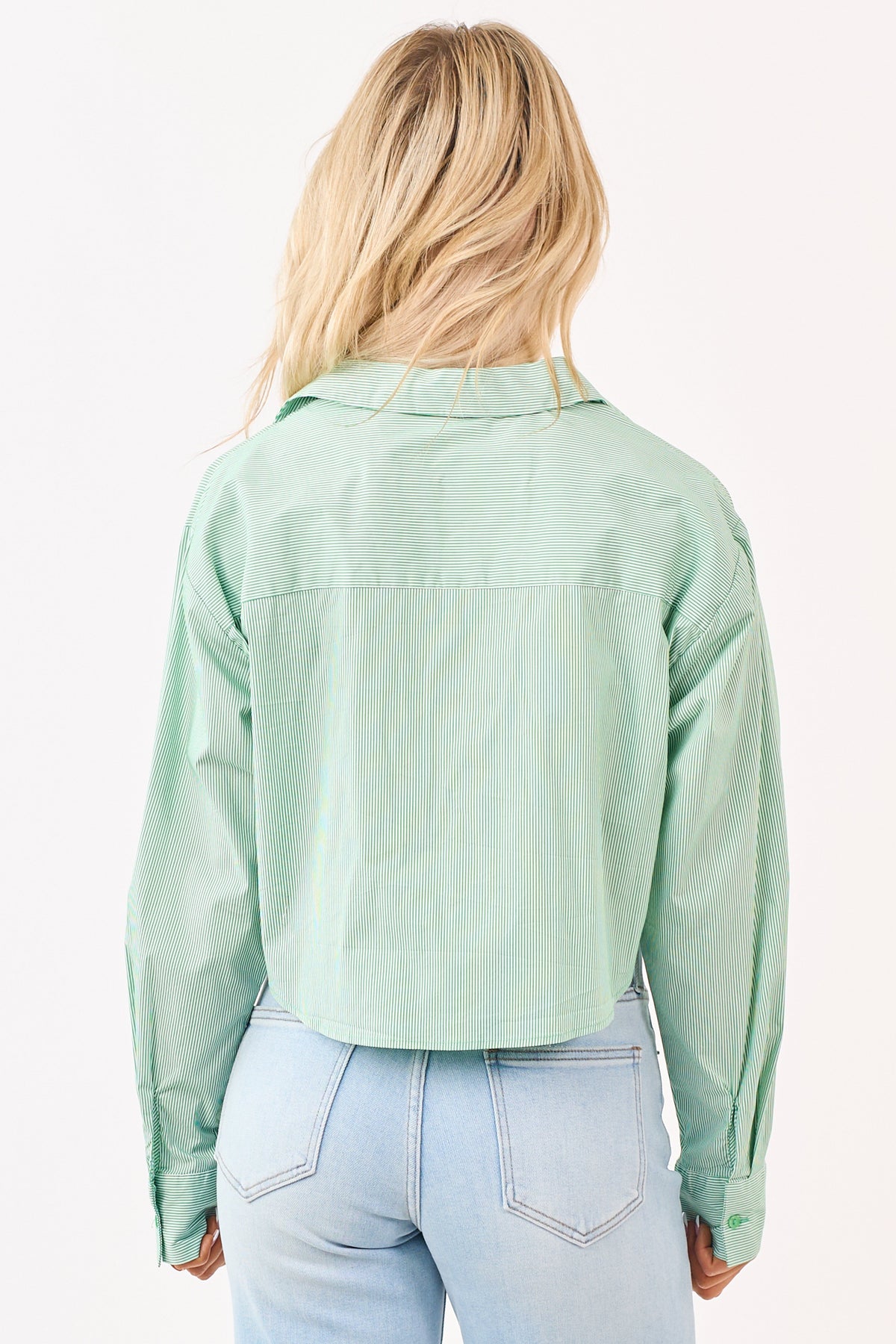 Kelly Green Striped Long Sleeve Button Up Top