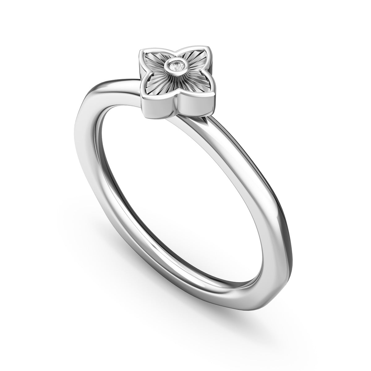 Layering Sterling Silver Molten Fluted Flower Ring (Silver)