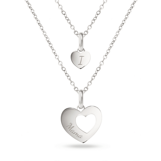 Heart 'Mini & Me' Necklace Set (Silver)