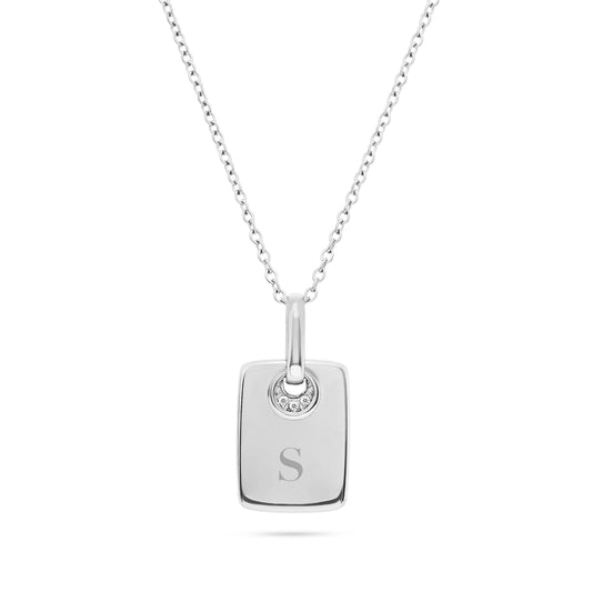Mini Written In The Stars Initial Tag Necklace (Silver)