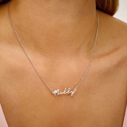 Matching Fine 'Mini & Me' Signature Name Necklace Set (Silver)