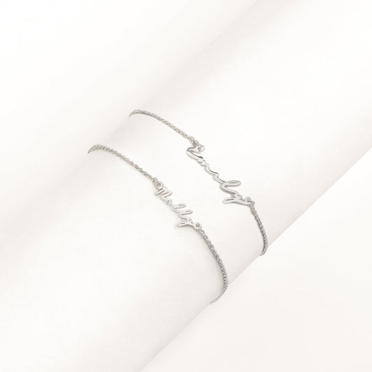 Matching 'Mini & Me' Signature Name Bracelet Set (Silver)