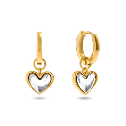 Mixed Metal Heart Huggie Earrings (Gold)
