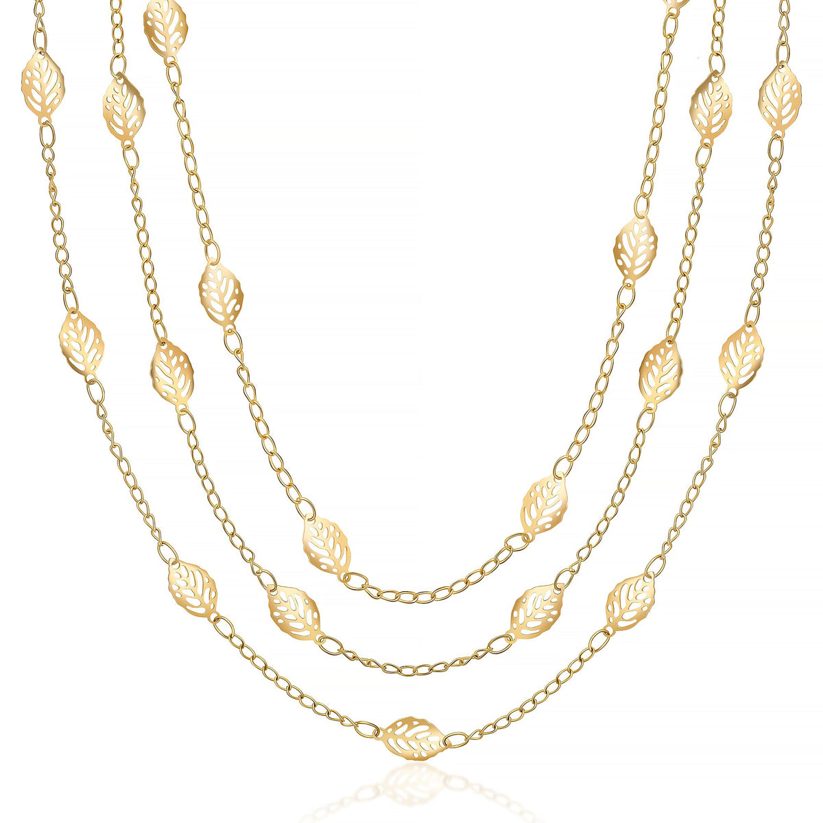 18K Gold Plated Cascading Layer Leaf Necklace