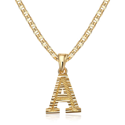 18K Gold Plated Initial Necklace with Diamond Cut Initial,18" Chain with 2" Extension