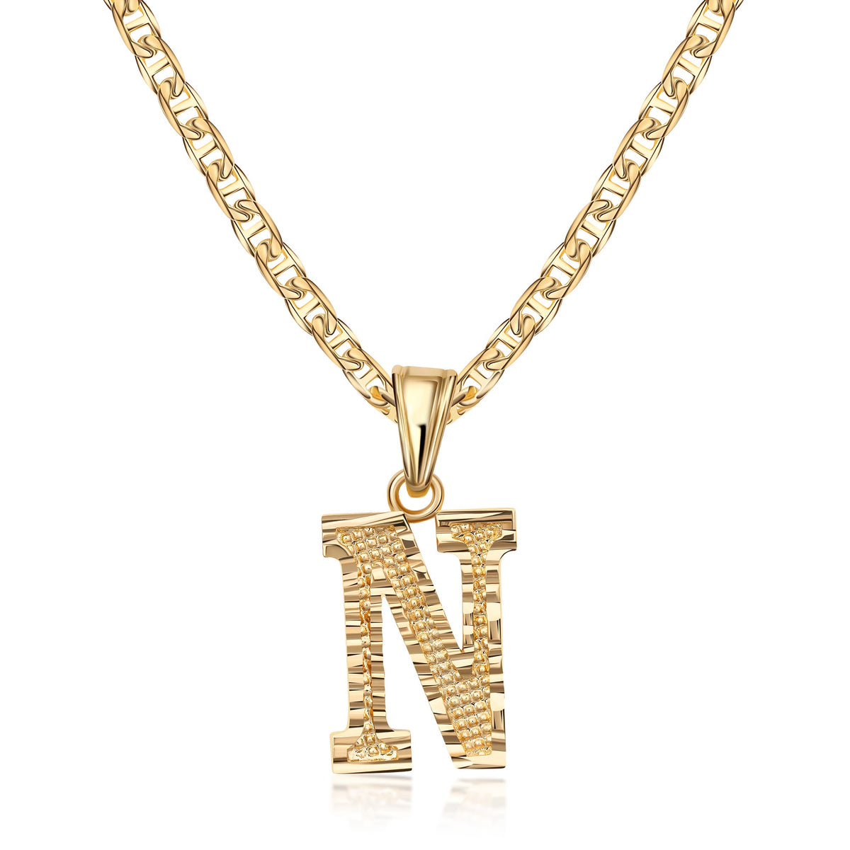 18K Gold Plated Initial Necklace with Diamond Cut Initial,18" Chain with 2" Extension