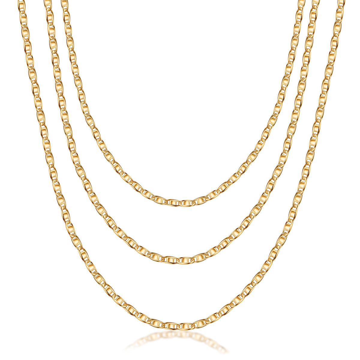18K Gold Plated Mariner Layered Necklace, 16-20 inches, with a 2 inch extension