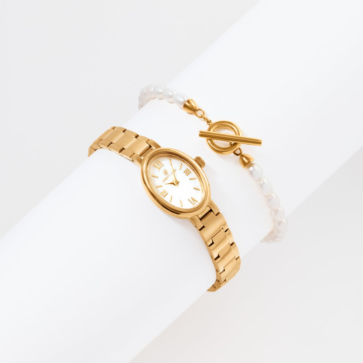 Oval & Pearl Watch Set (Gold)