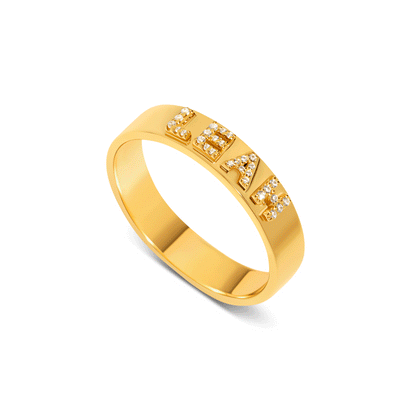 Fine Pavé 3D Name Ring (Gold)