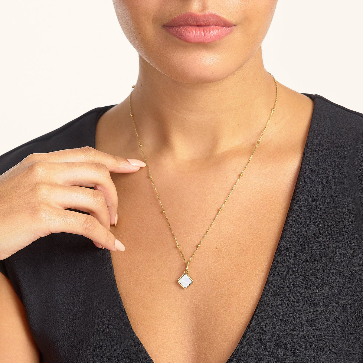 Pearl Clover & Initial Necklace (Gold)