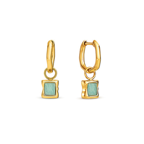 Molten Amazonite Stone Huggie Earrings (Gold)
