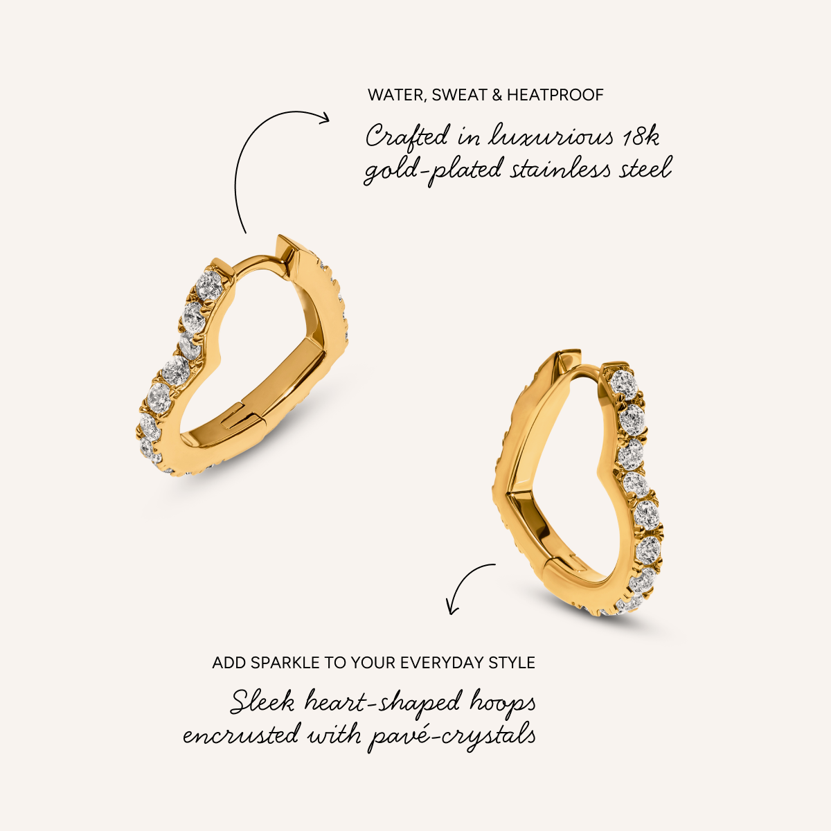 Pavé Heart Hoops (Gold)