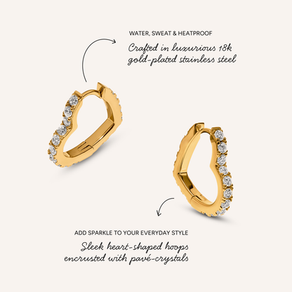 Pavé Heart Hoops (Gold)