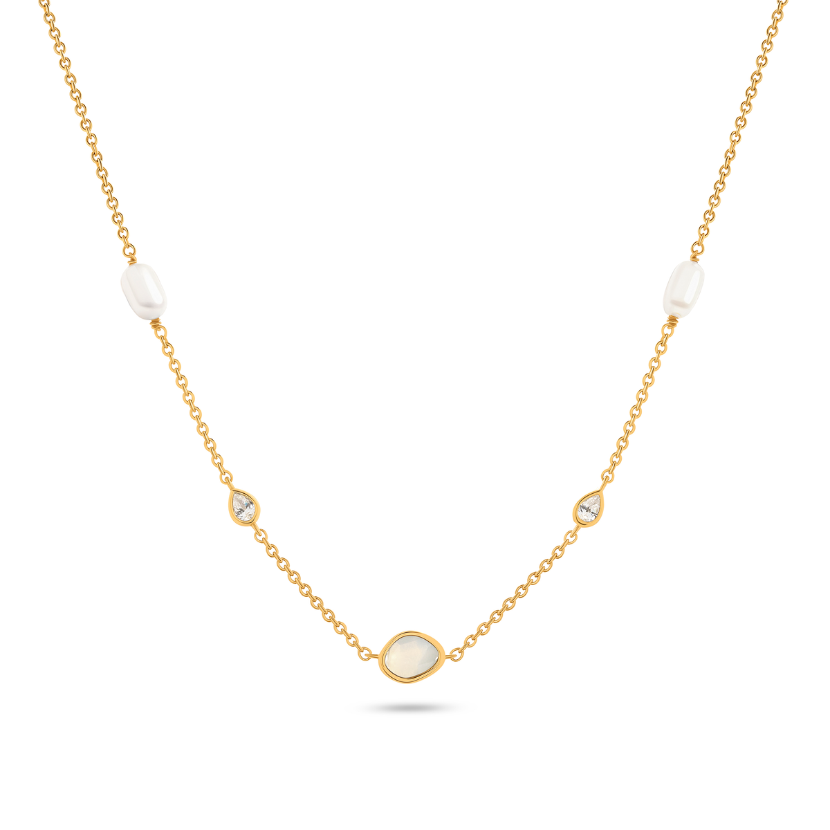 Modern Elegance Quartz & Pearl Necklace (Gold)
