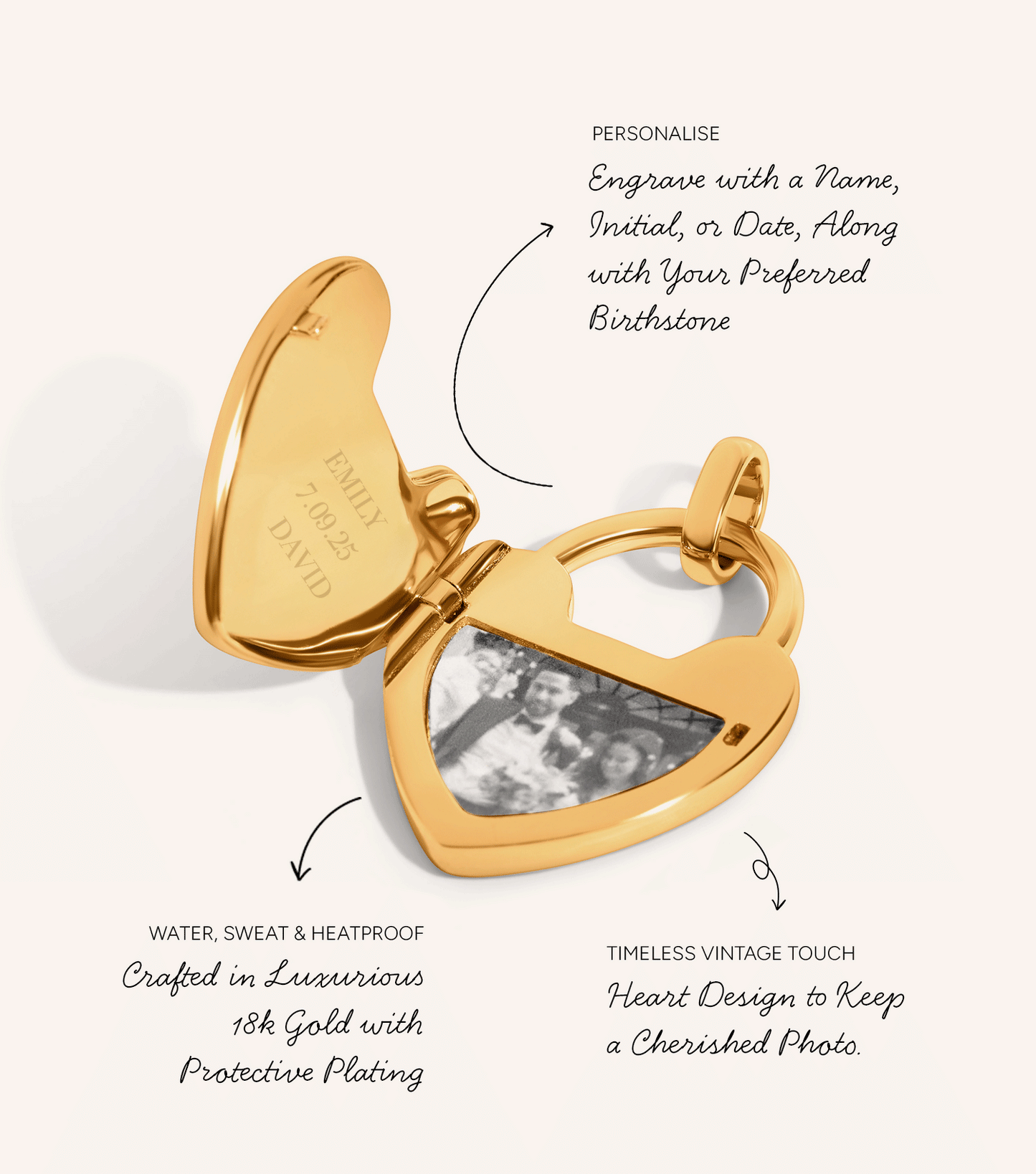 Photo Love Locket Necklace (Gold)
