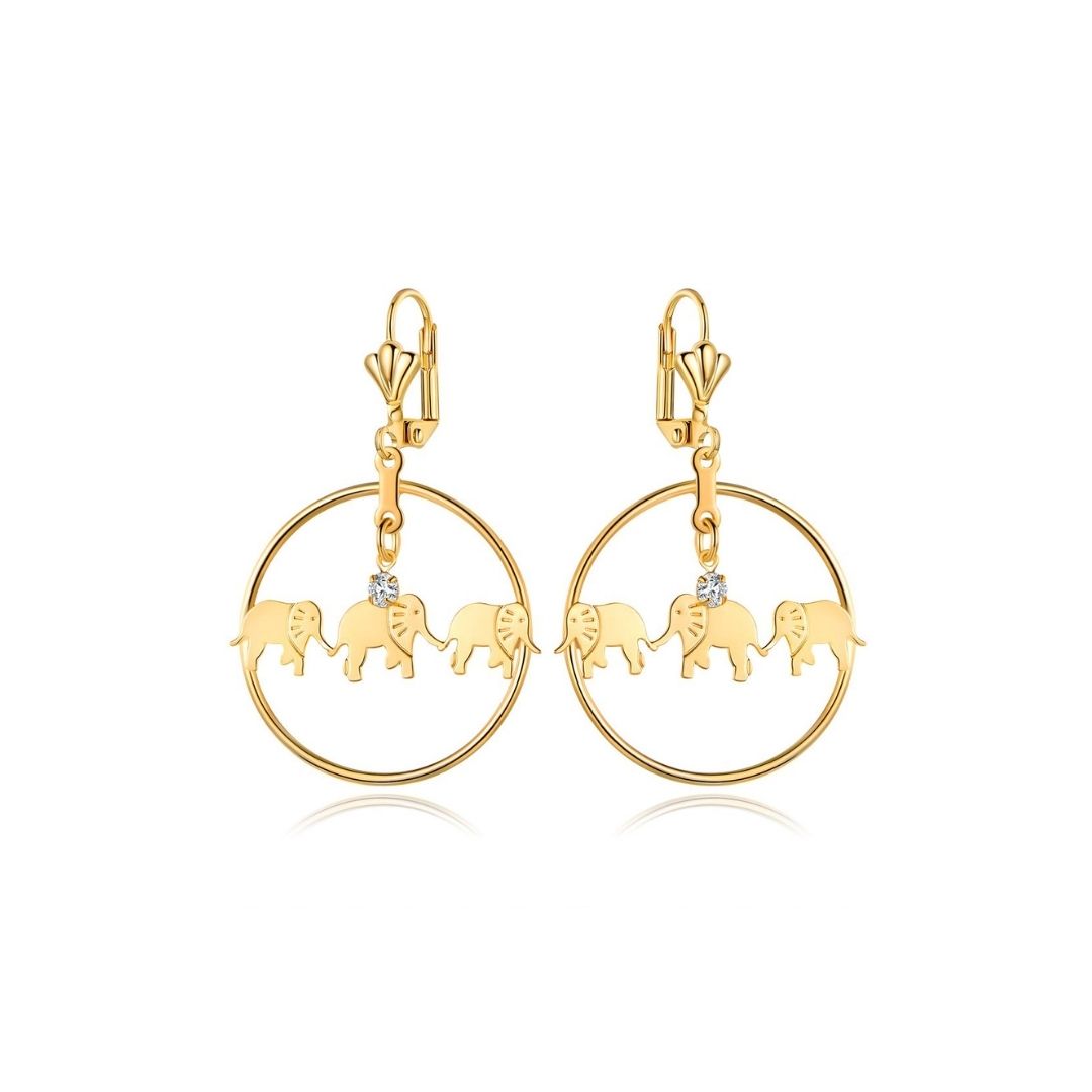 18K Gold Plated Triple Elephant Hoop Earrings
