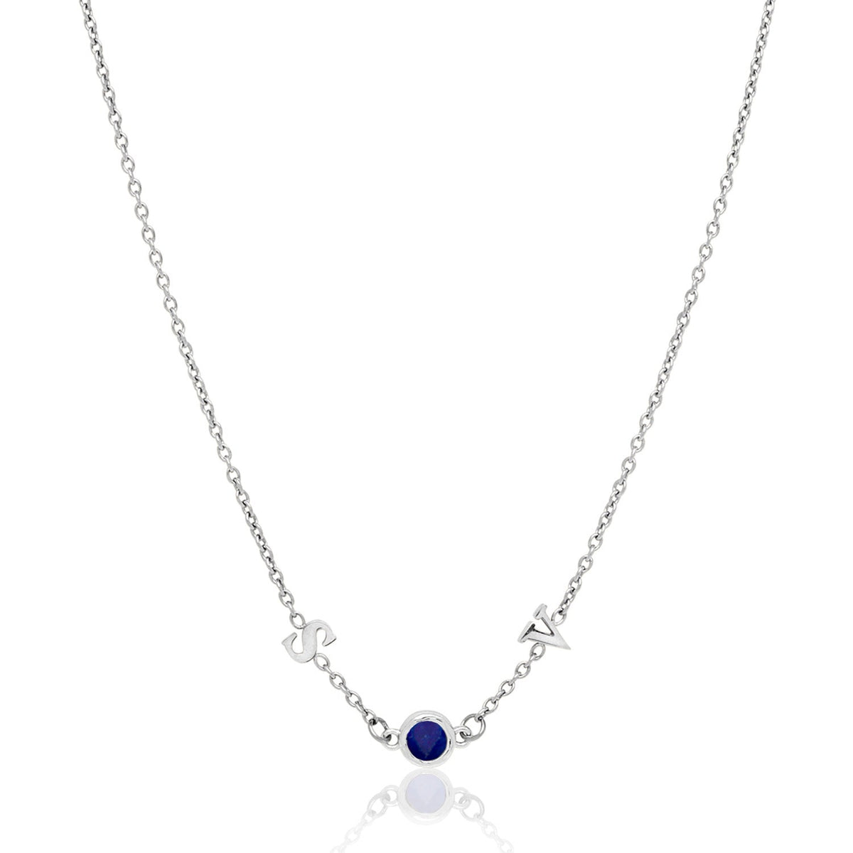 Made Mine Initials & Birthstone Necklace (Silver)