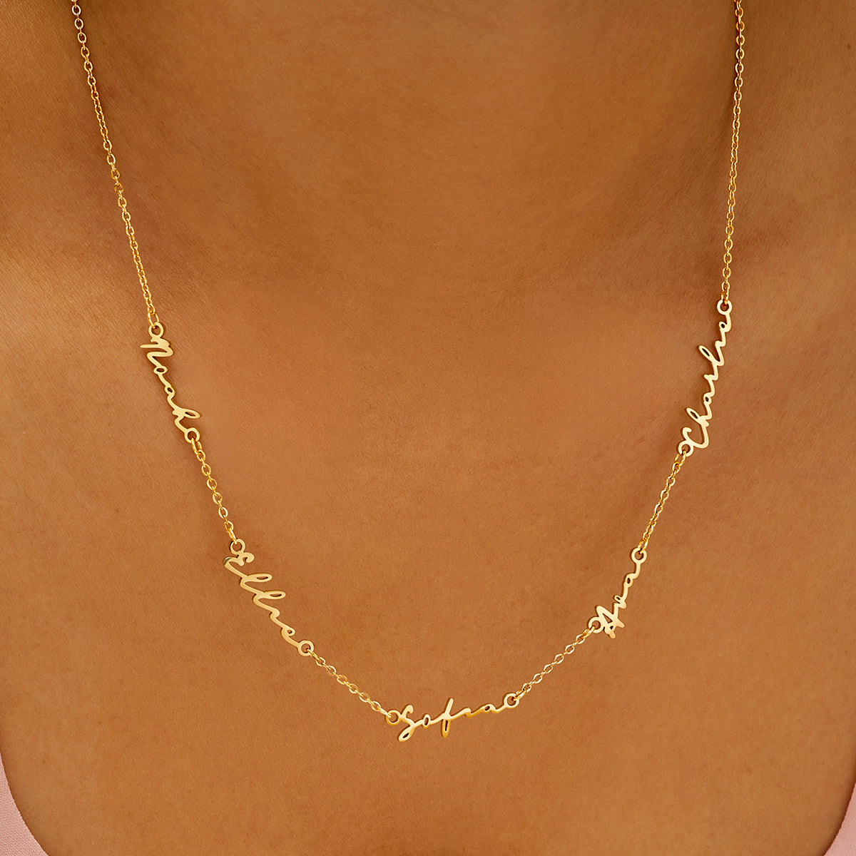 Multi Signature Name Necklace (Gold)