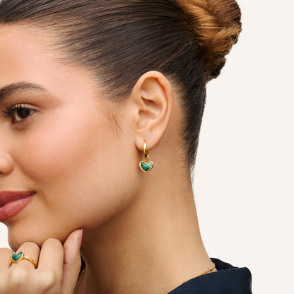 Green Quartz Heart Huggie Earrings (Gold)