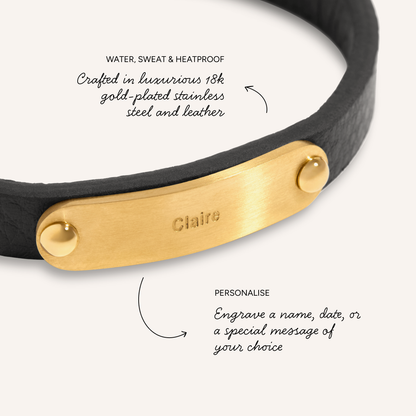 Custom Handwritten Men's Leather Bracelet (Gold)