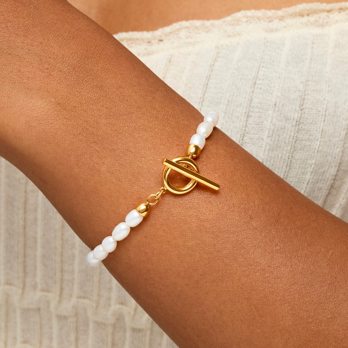 Oval & Pearl Watch Set (Gold)