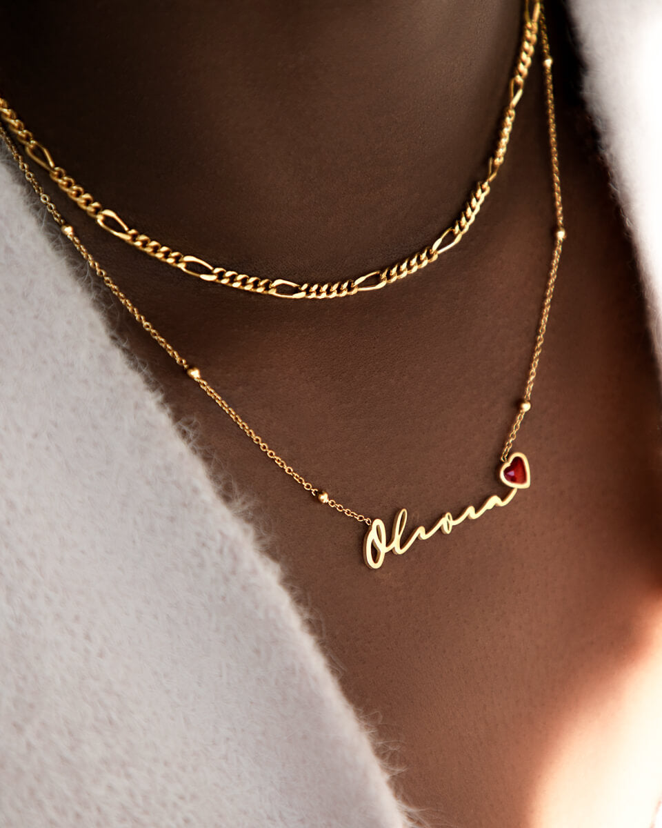 Birthstone Signature Name Necklace (Gold)