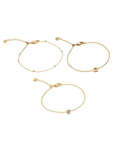 Mini Birthstone & Letter Bracelet Set (Gold)