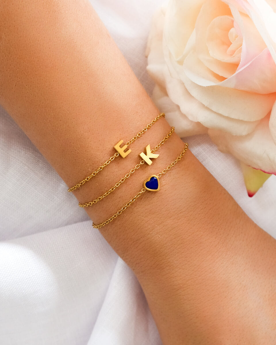 Mini Heart Birthstone Bracelet (Gold)