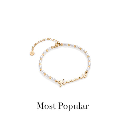 Pearl Chain Signature Name Bracelet (Gold)