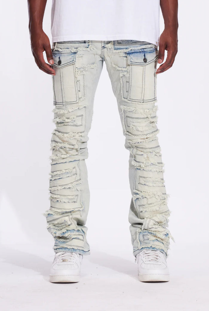 CRYSPDENIM-Fray Cargo Flare Denim (Vintage Acid)CRYF24-126