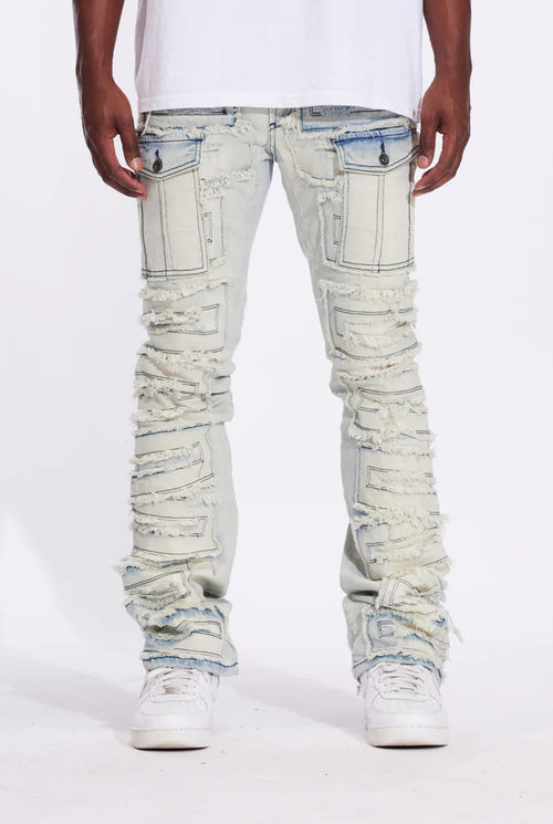CRYSPDENIM-Fray Cargo Flare Denim (Vintage Acid)CRYF24-126