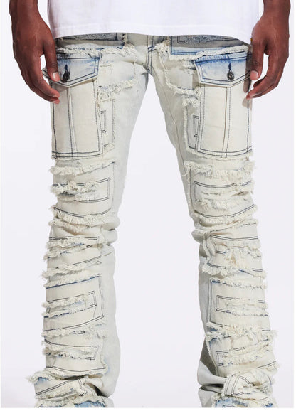 CRYSPDENIM-Fray Cargo Flare Denim (Vintage Acid)CRYF24-126