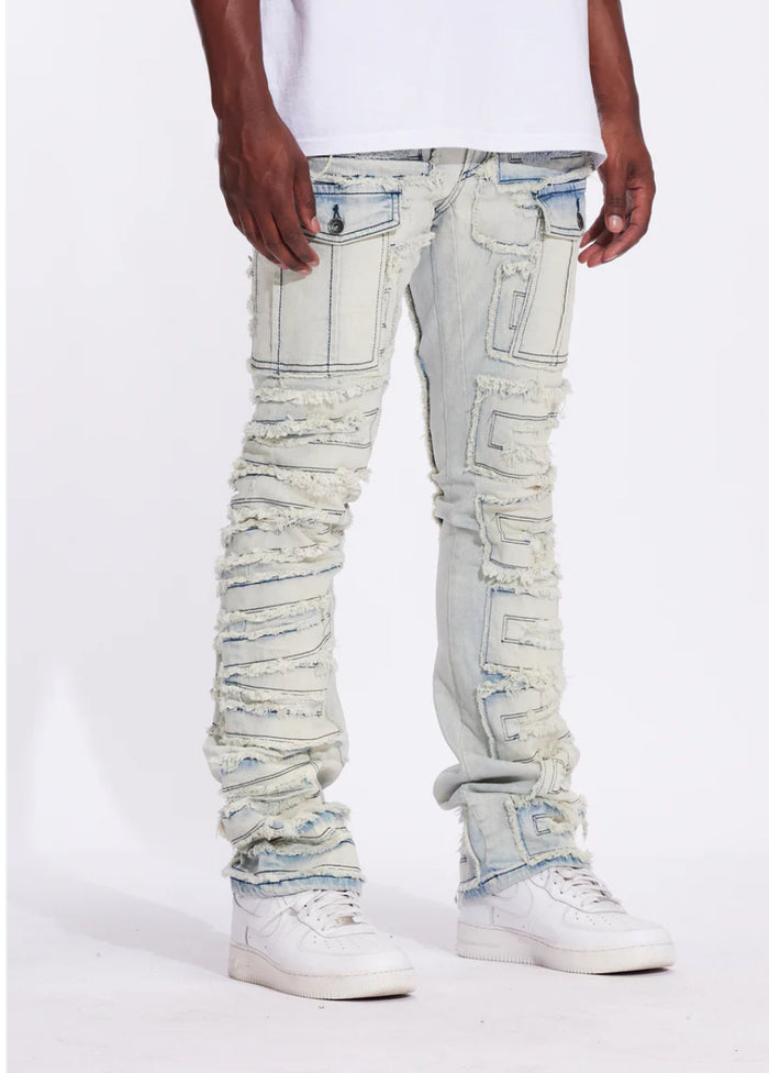 CRYSPDENIM-Fray Cargo Flare Denim (Vintage Acid)CRYF24-126