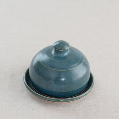 domed butter set - ceramic butter dish - stormy blue butter dish - white butter dish