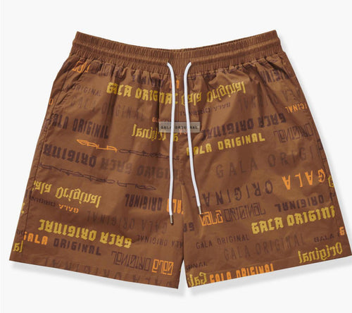 GALA-LICORICE" POLYESTER SHORTS (BROWN PRINTED)-G-SP2-24-032