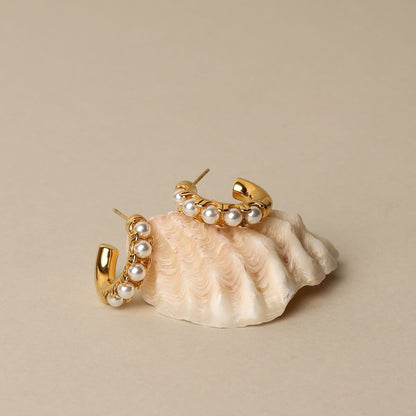 Mini Pearl Huggies Earrings