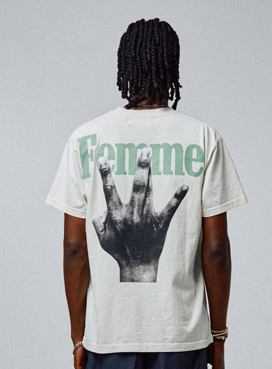 HOMME+FEMME-TWISTED FINGERS TEE CREAM WITH GREEN