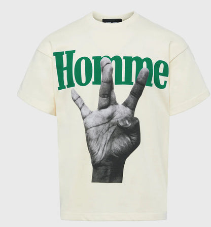 HOMME+FEMME-TWISTED FINGERS TEE CREAM WITH GREEN