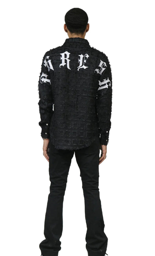 KLEEP Bitter Men's ripped & repaired button down shirt-KW-5150
