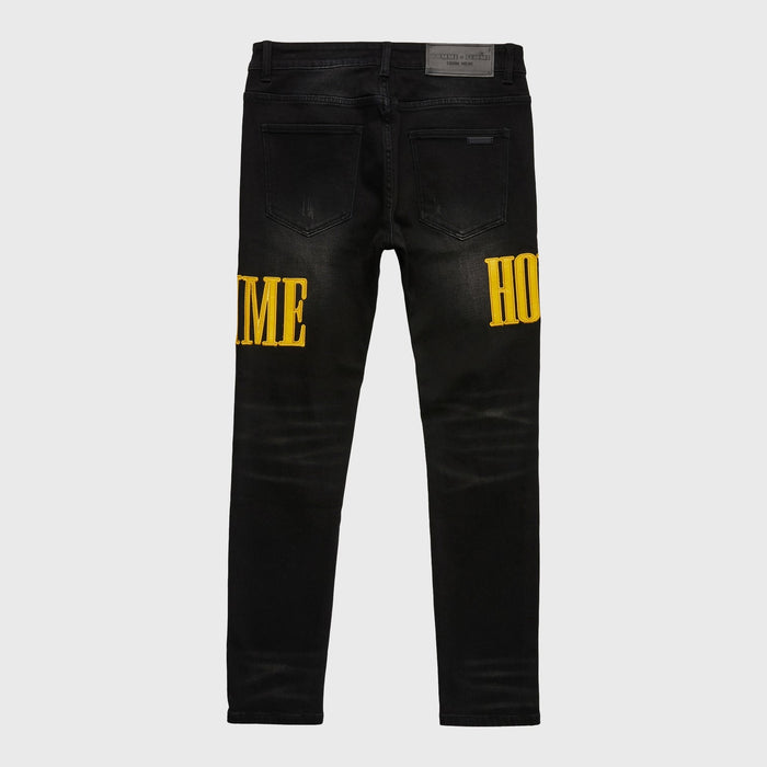 LETTERMAN DENIM BLACK WITH YELLOW LETTERS-HOMME+FEME