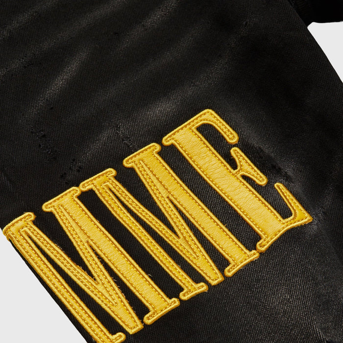 LETTERMAN DENIM BLACK WITH YELLOW LETTERS-HOMME+FEME