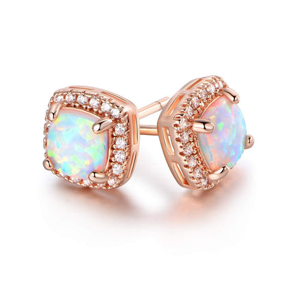 18K White Gold Plated Opal Stud Earrings