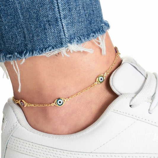 18K Gold Plated Multicolored Evil Eye Anklet