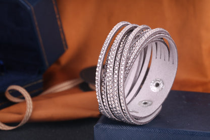 Austrian Crystalized Leather Wrap Bracelet